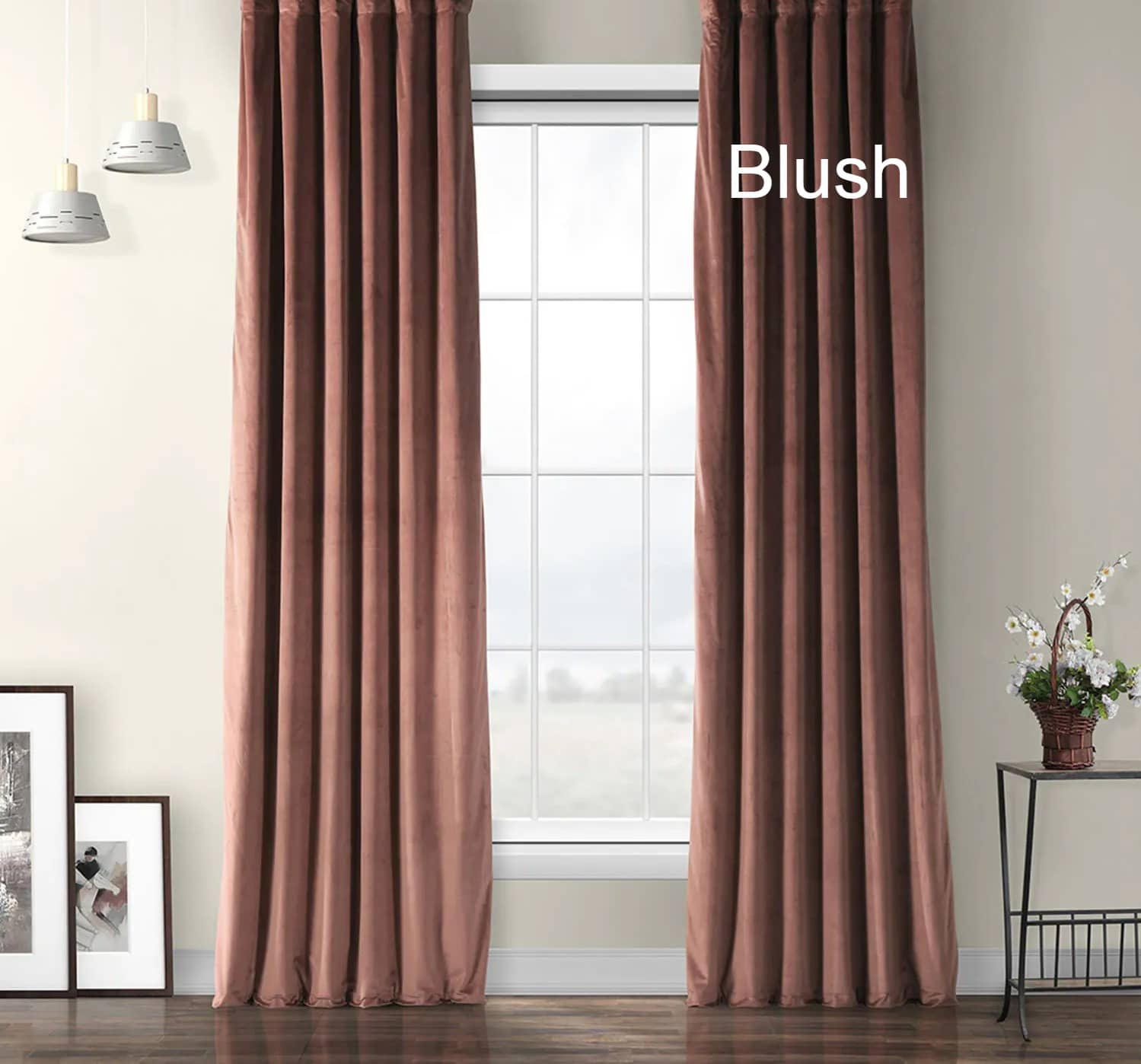 blush blackout velvet curtain